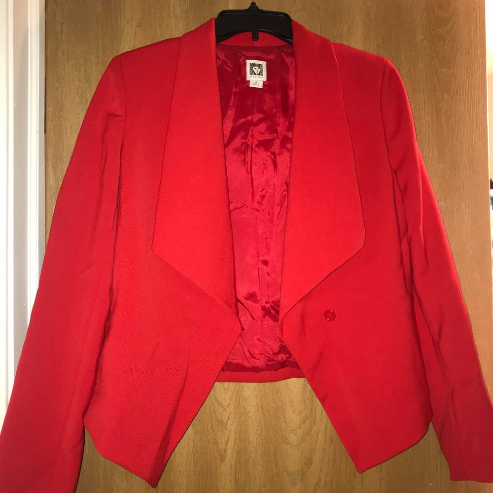 Red Ann Klein cascade collar blazer! Size 8 (US)